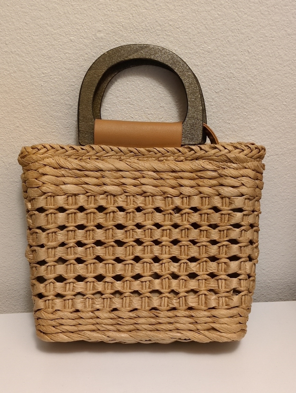 Woven Straw Bag with Tan Accent